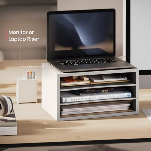 Ballucci Paper Organizer, 3-Tier Stackable Wood Desk Organizer, Document File Organizer and Mail Sorter with Adjustable Storage Shelves, White - color: White, size: 3 Tier Standard