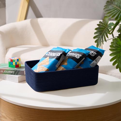 MiniArk Large Shallow Organizing Baskets 15x11x5.1 Inches - Rope Woven Storage Bins for Bathroom, Shelves, Cube Closet, Navy Blue 2 Packs - color: Navy Blue, size: 2pcs-L15×W11×H5.1"