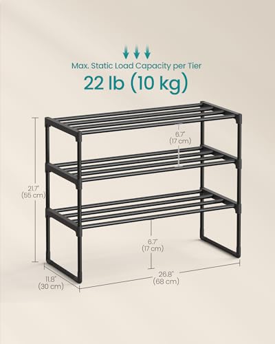 SONGMICS Shoe Rack, 3-Tier Shoe Organizer, Metal Storage Shelf, Upright or Upside Down, for 8-12 Pairs, Stackable, for Entryway, 11.8 x 26.8 x 21.7 Inches, Black ULSA203B01 - color: Black, size: 3 Tiers (26.8"W)