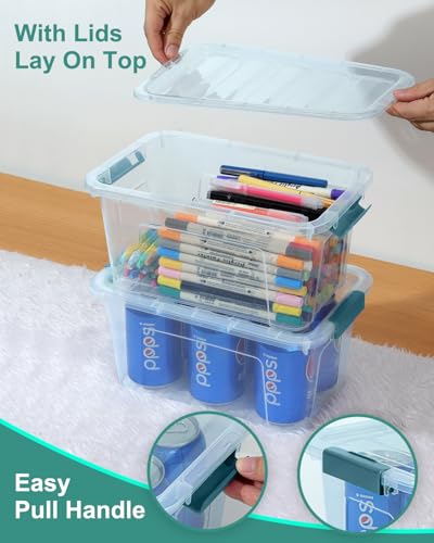 Storage Bins with Lids 6 Pack Clear Storage Containers, 7 Quart Stackable Plastic Containers with Secure Buckle Latch, Durable Storage Box Organizer for Pantry, Closet, Office & Classroom, Blue - color: Blue