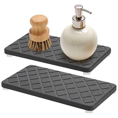 Water Absorbing Stone Drying Tray for Kitchen Counter Decor Bathroom Sink Organizer Soap Dish Dispenser Tray Diatomite Stone Fast Quick Drying Mat Bathroom Vanity Trays Sponge Holder Drink Coasters - color: Dark Grey Quilted