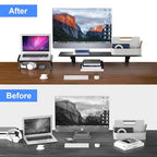suptek Clamp-on 32 Inch Dual Monitor Desk Mount Riser Shelf Computer Stands for 2 Monitor,Laptop,Printer, Notebook,32.2” x 7.8” x 5.7”