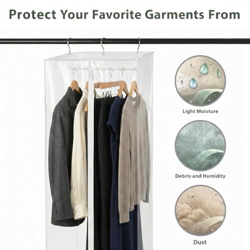 Clear Garment Bag, 42" Hanging Zippered Closet Organizer with Metal Frame – Protects Dresses, Suits & Jackets from Dust and Moisture - size: 42" Long