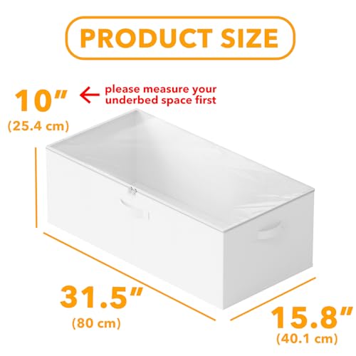 SpaceAid 4 Pack 10" High Under Bed Storage Containers, Large Underbed Storage Organizer Bins with Lids for Bedroom, Dorm, Clothes, Closet Organization, Bed Sheets and Blankets (White) - color: White