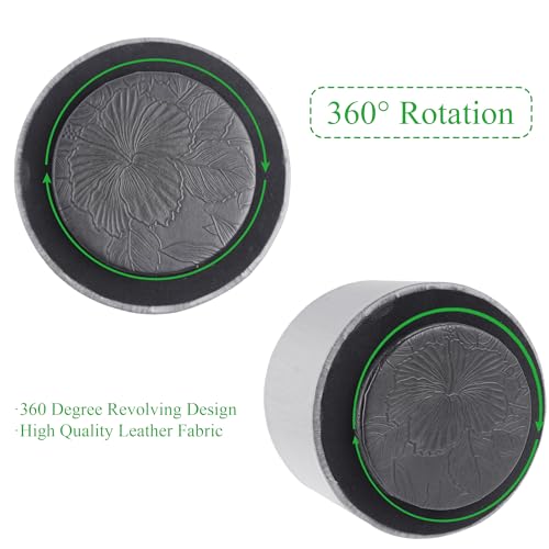 Round Leather Art Supply Organizer,Remote Control Holder,360 Degree Spinning,Multi-Functional Pencil Holder,4 Compartments Desktop Stationary Organizer(1-Thin Wood Grey) - color: 1-Thin Wood Grey