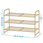 Simple Trending 3-Tier Stackable Shoe Rack, Expandable & Adjustable Shoe Shelf Storage Organizer, Metal Mesh, Gold