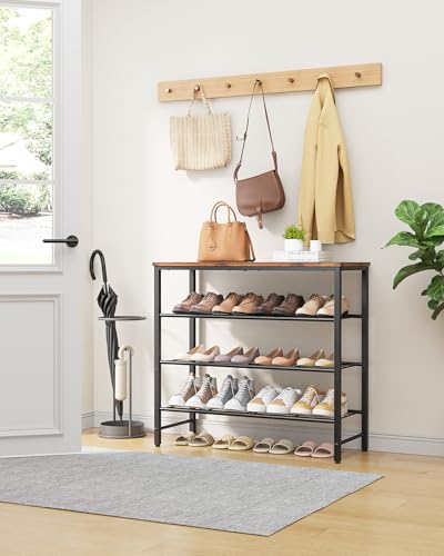 Kitsure Shoe Rack for Closet, Rustic Brown Shoe Organizer with Leveling Feet, Sturdy & Rust-Proof Shoe Storage for Entryway, Bedroom, Living Room, 29.5" x 11.4" x 24.8", Brown - color: Brown, size: 29.5" x 11.4" x 24.8"