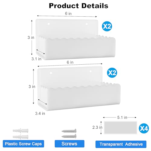 6 inch Spice Rack Wall Mounted,4 Pack Spice Organizer Shelf for Stove Cabinet Pantry Door, Adhesive or Screw Hanging Wall Spice Shelf Storage Holder in Kitchen and RV - White Color - color: White, size: 6"