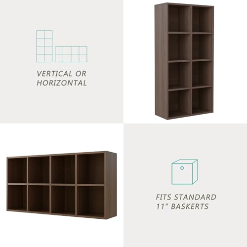 OSCHF 8-Cube Storage Shelf Bookcase - Wooden 4-Tier Floor Standing Open Bookshelf for Home and Office, Cuby Orgainzer, Walnut - color: Walnut, size: 8-Cube