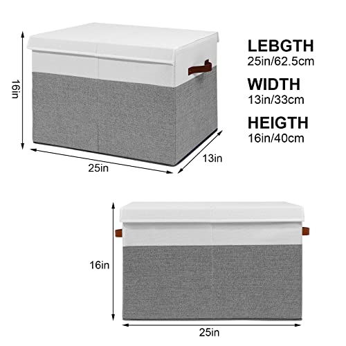 Gowee Large Toy Storage Box with Lid, Sturdy Toys Storage Chest Bin Organizer Basket with Dividers for Kids, Boys, Girls, Nursery, Closet, Bedroom, Playroom 25"x13" x16" (Grey and White) - color: Grey and White, size: 25"x13" x16"