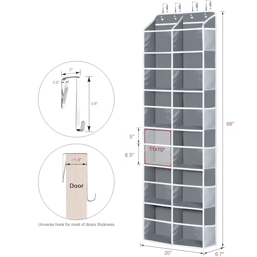 Univivi Over the Door Organizer, 6 Tiers Behind Door Storage with Clear Deep Pockets Hanging Organizer for Closet, Bedroom, Nursery, Bathroom and Sundries (Grey) - color: Grey