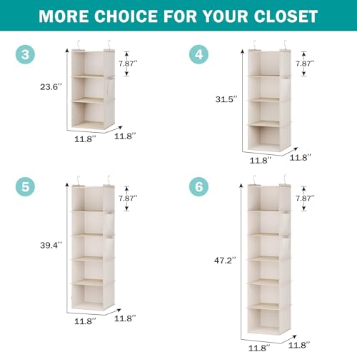 YOUDENOVA Hanging Closet Organizer, 5-Shelf Closet Hanging Storage Shelves, Beige - color: Beige, size: 5-SHELF
