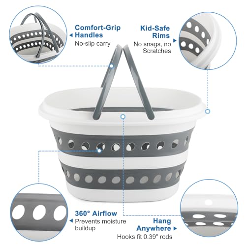28L Laundry Basket Collapsible, Plastic Laundry Baskets Foldable Clothes Basket, Pop-Up Clothes Hamper for Household Family Room Organization, Portable Storage Container Outdoor Camping Home RV - size: 28L