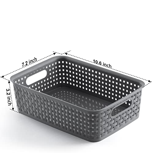 [ 12 Pack ] Plastic Storage Baskets - Small Pantry Organization and Storage Bins - Household Organizers for Laundry Room, Bathrooms, Bedrooms, Kitchens, Cabinets, Countertops, Under Sink or On Shelve - color: Gray