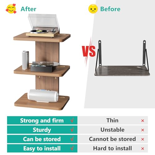 WALI Floating TV Shelf, 3 Tier Projector Shelf for DVD Players, Routers, Game Consoles, Cable Boxes, Living Room Decor Accessories, Wall Mount Shelves Holds Up to 22lbs (CS303N), 3-Shelf, Walnut Brown - color: Walnut Brown, size: 13.78 x 11.02 Inch