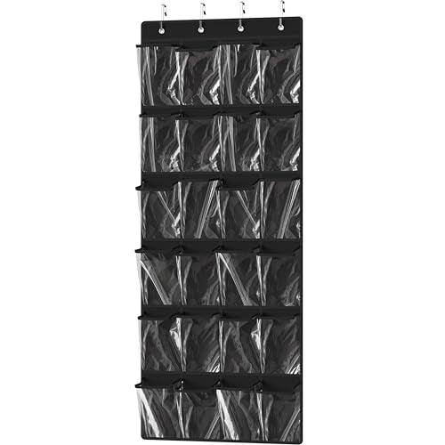 Simple Houseware 24 Pockets Large Clear Pockets Over The Door Hanging Shoe Organizer, Black (56" x 22.5") - color: Black, size: Extra Large Pockets