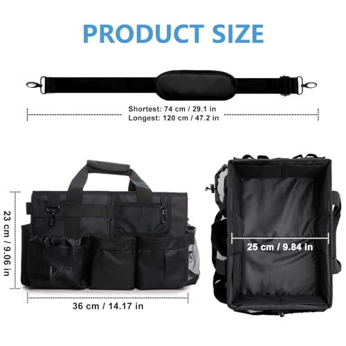 Large Wearable Cleaning Caddy Bags, Cleaning Supplies Organizer with Detachable Divider & Adjustable Shoulder Straps for Housekeepers & Cleaners, 14 inch Black Tool Bag - color: Black