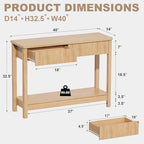 INNOD Entryway Table with Storage, 40" Fluted Console Table with Drawers, Narrow Console Table for Entryway, Sofa Table Behind Couch, Wood Hallway Table for Living Room, Foyer, Small Space (Light Oak)