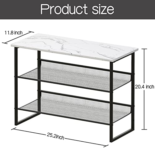 Garden 4 you Shoe Rack for Entryway 3 Tiers 11.8" D x 25" W x 20" H, Metal Shoe Rocks with White Wooden Tabletop, Angled Shoes Rack with Adjustable Mesh Shelves for Entryway Hallway Closet - color: Marble White, size: 3-Tiers