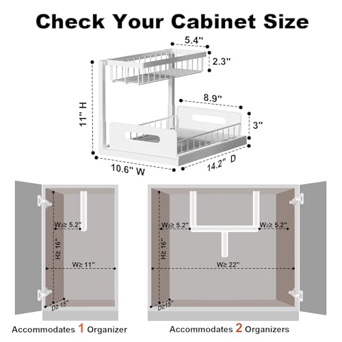 REALINN Under Sink Organizer, Pull Out Cabinet Organizer, 2 Tier Metal Slide Out Shelf with L Shaped Design, Under Cabinet Storage for Kitchen, Bathroom, Laundry, Deep Cabinet Shelf Storage, White - color: White, size: 2 Pack