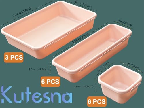 Kutesna 15 PCS Interlocking Desk Drawer Organizer Separator for Office,Bathroom,Kitchen,Makeup（Pink） - color: Pink, size: 15PC