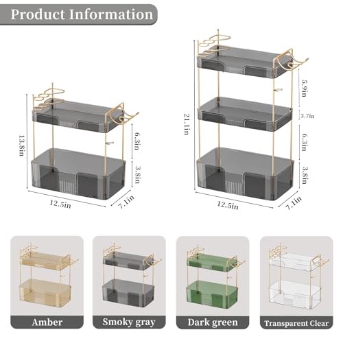 YCIA&DONE Bathroom Counter Organizer, Large Makeup Organizer Countertop, Shelf Storage, Vanity Tray, Easily Assemble for Bathroom Organizers and Storage, Undersink, Cabinet, 2 Tiers Grey - color: Grey, size: 2 tiers