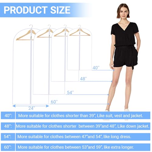Garment Bags for Hanging Clothes 24'' x 55'' (Set of 12) Coat Covers for Closet Foldable Washable Dress Bags for Hanging Clothes for Long Dress Dance Costumes Suits Gowns Coats - color: White-All Clear, size: 24''X55''-12P