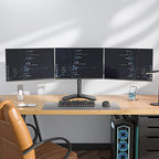 WALI Triple Monitor Stand, Free Standing Three LCD Monitor Fully Adjustable Desk Mount Fits 3 Screens up to 27 inch, 22 lbs Weight Capacity per Arm (MF003), Black - size: Triple, style: Free-Standing