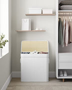SONGMICS Laundry Hamper, 39.6 Gallons (150L), 3-Section Laundry Basket, Laundry Hamper with Lid, Bamboo, Foldable, Removable and Machine Washable Liner, for Laundry Room, Bedroom, White ULCB091W01