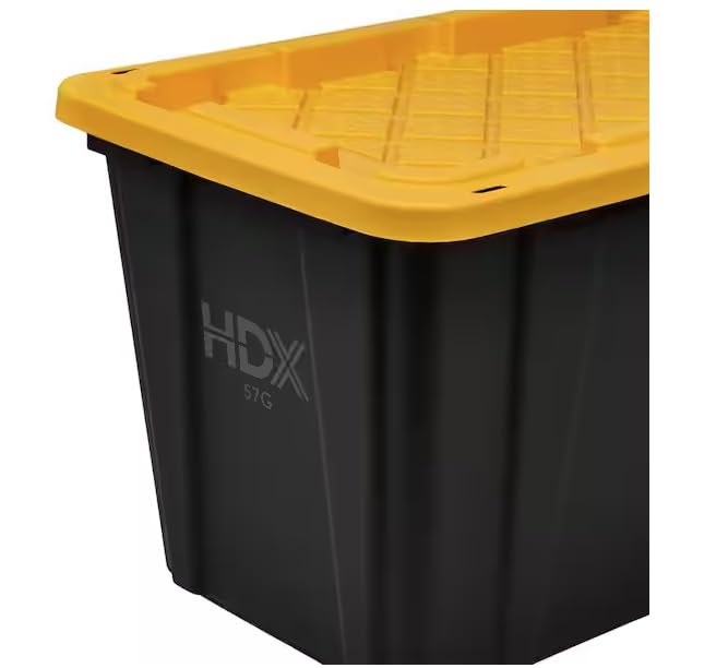 57 Gal. Tough Storage Tote in Black with Yellow Lid