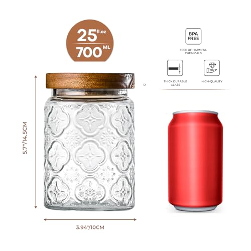 Adodeen 3-Pack 24oz Glass Jar With Airtight Lid,Kitchen Canisters For Countertop,Coffee Sugar Container Set,Pantry Glass Storage Containers For Flour,Candy,Loose Tea,Snack, mason jars - color: Sunflower/Bigonia/window-24oz