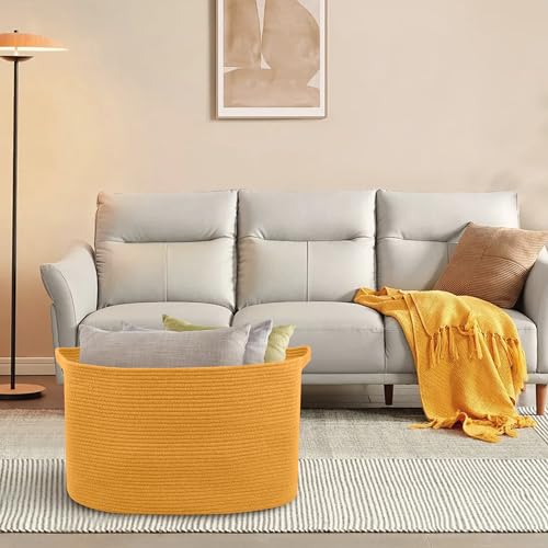 MEGASKET Extra Large Orange Storage Basket, 23.6" x 17" x 12" Rectangle Baskets for Organizing, Blanket Toy Bin Organizer, Colorful Woven Cotton Rope Baskets for Decor - color: Orange, size: 23.6"x17"x12