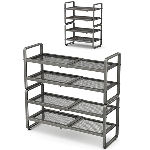 SNTD Shoe Rack - Expandable Shoe Organizer for Closet, Adjustable Metal Shoe Shelf Storage, Stackable Long Shoe Stand Holder for Garage, Entryway, Door Entrance (Grey, 4-Tier) - color: Grey, size: 4-Tier