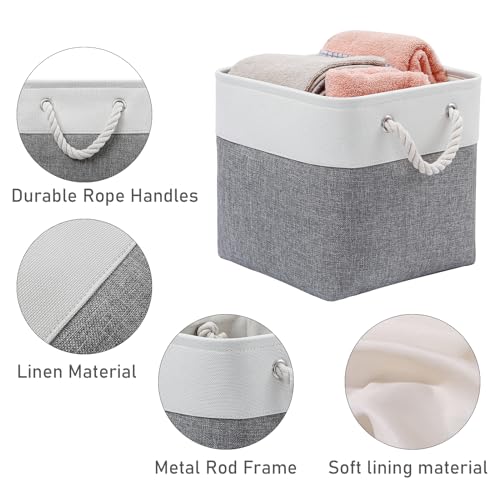 MidmmVick 12 x 12 Inch Cube Storage Bins, 6 Pack Large Collapsible Fabric Storage Bin with Ropes, Foldable Storage Cubes for Home, Office,Closet, Clothes, Toys Organizer (White & Grey) - color: White&Grey-12"x12"x12"