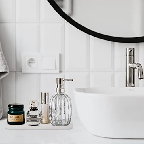 Silicone Organizer Tray, Soap and Sponge Holder for Kitchen Sink, Bathroom - Storage Tray for Dish Brush, Soap Dispenser, Dishwashing Accessories- 2 Pack (Clear) - color: Clear, size: 9.2 x 3.6 x 0.5 inches