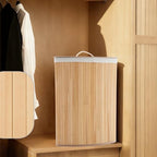 Bamboo Laundry Hamper Large 58L with Removable 2-Section Liner, Foldable Storage Basket with Lid and Handles for Bedroom, Laundry Room, Small Spaces – Natural - Triangle - color: Natural - Triangle