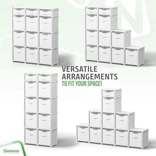 Cube Storage Organizer with Storage Bins Included - The Perfect Closet Organizers and Storage Solution. Includes 12 Storage Cubes, Great For Toy Storage, Closet Storage, Clothes Storage (White-Grey) - color: White-Grey, size: 12 Storage Cubes