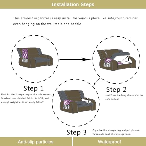 Armrest Organizer Non Slip Remote Control Holder Arm Chair Couch Caddy For Recliner Sofa Bedside With 6 Pocket Storage for Tablet Phone iPad (Coffee, W19 x L33) - color: Coffee, size: W19" x L33"