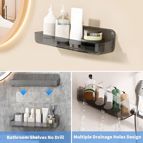 Diesisa 2pc Acrylic Wall Mounted Shower Caddy, Adhesive Shelf, Bathroom Shelves for Wall, Self Adhesive Organizer, No Drilling Hang Walls, for Bathroom, Kitchen, Living Room - color: 2pcs-grey