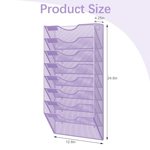 EasyPAG 8 Pocket Mesh Wall File Organizer, Hanging Paper Folder Holder with Classify Label, Vertical Wall Mount Mail Organizer for Office Home Classroom, Purple - color: Purple, size: 8 Tier