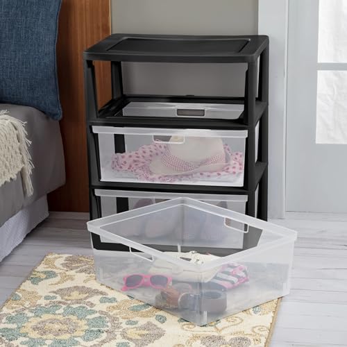 Plastic 5 Drawer Wide Tower, Black - color: Black and Clear TWO