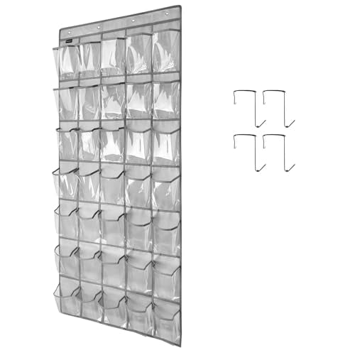 Clear Crystal 1 Pack 35 Pockets Large Hanging Shoe Organizer Over The Door Shoe Rack for Closet Door Storage Shoe Holder Hanger, 4Hooks, grey - color: grey1PCS