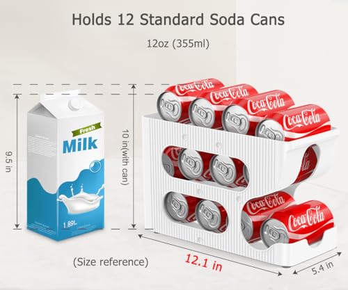 Sotfamily FIFO Soda Can Organizer for Pantry/Fridge, Automatic Rolling Pop Can Dispenser/Storage/Holder/Container for Refrigerator or 12" Deep Shelf, Space-Saving Drink Organizer for 12 Standard Cans - size: 1 Pack