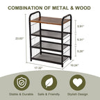 Shoe Rack, 4-Tier Shoe Organizer with Guardrails, Heavy-Duty Metal Mesh Shelves & Rustic Wooden Top for Stylish Closet & Front Door Storage - size: 17.32" X 10.24" X 23.03"