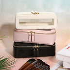 Aveniee Clear Makeup Brush Bag,Slim Cosmetic Brush Holder,Small Toiletry Bag Mini Travel Case for Women,Thin Make up Bags with Dual Zipper,Cute Travel Essentials Organizer,Black - color: Black, style: Slim Elegance