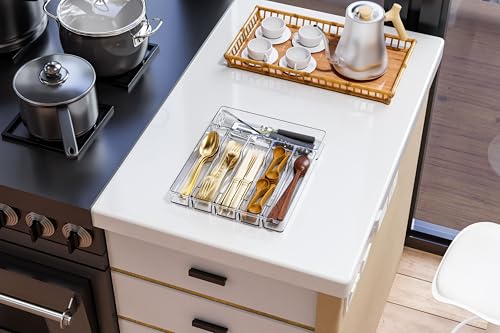 Yieach Clear Large Silverware Organizer 12 inch Wide for Kitchen Drawers,BPA Free Silverware Trays,Plastic Silverware Dividers & Holder,Utensil and Flatware Drawer Organizer Suitable for Fork,Spoon - size: Large