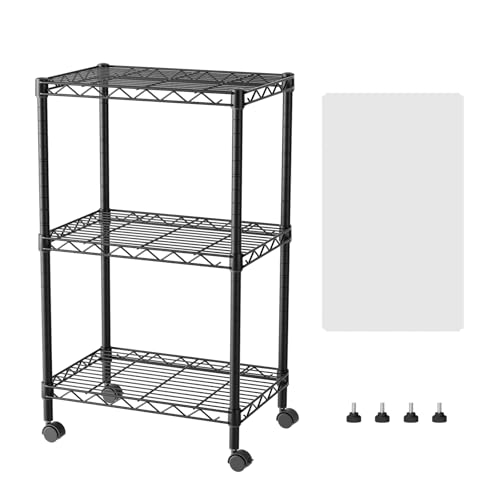 SINGAYE 3 Small Shelves Storage Shelf Wire Shelving Unit Metal Shelf Adjustable Organizers Storage Shelving with Wheels for Bathroom Laundry Room Kitchen Pantry11.5”D x 17.5”W x 30.5”H Black - color: Black, size: 3Tier/11.5"D X 17.5"W X 30.5"H