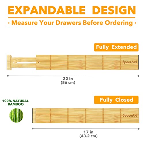 SpaceAid Bamboo Drawer Dividers with Inserts and Labels, Kitchen Adjustable Drawer Organizers, Expandable Organization for Home, Office, Dressers, 4 Dividers with 9 Inserts (17"-22" Natural) - color: NATURAL, size: 2.35''H, 17''-22''L, 4 Dividers