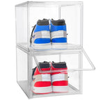 2 Pack Drop Front Shoe Boxes Fit US Size 13, Acrylic Shoe Organizer Clear Stackable Sneaker Sotrage Box for Entryway, Home, Underbed, Multiple Display Cases for Cosmetic, Hats, Figures, Sneakers - size: Large Size 13-14