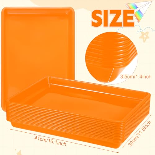 Maitys 15 Pcs Flat Plastic Trays 16.1 x 11.8'' Sensory Storage Paper Tray Stackable Classroom Bins for Office Home Organizer Crafts Supplies(Orange) - color: Orange